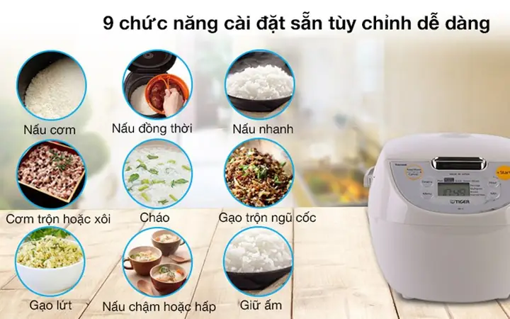 1Cách chức năng của nồi cơm điện Tiger