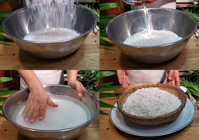 Bước 1: Vo nếp Bước 1: Vo nếp