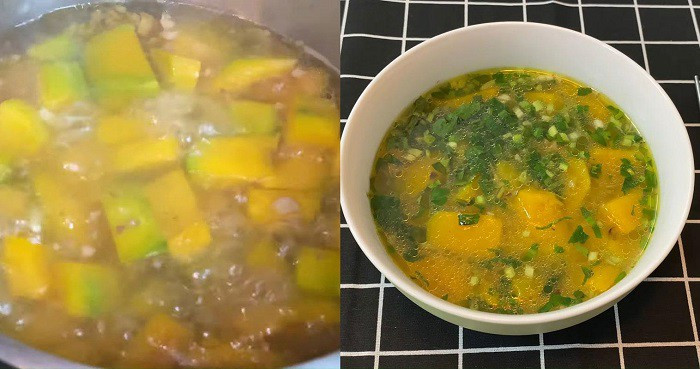 Canh bí đỏ chay với màu sắc đẹp mắt