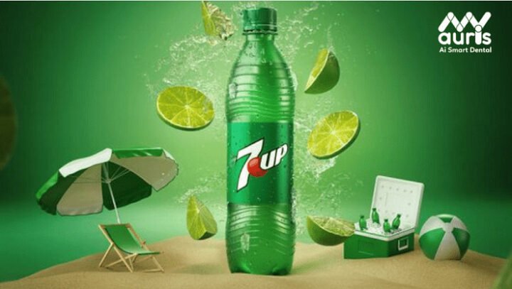 Chai 7UP và lon 7UP trên nền sáng, minh họa các loại nước ngọt phổ biến.