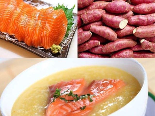 Cháo cá hồi khoai lang