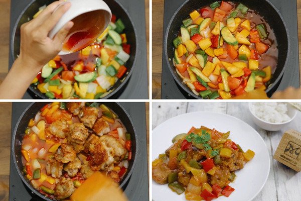 Chảo sườn xào chua ngọt hấp dẫn cùng rau củ đầy màu sắc