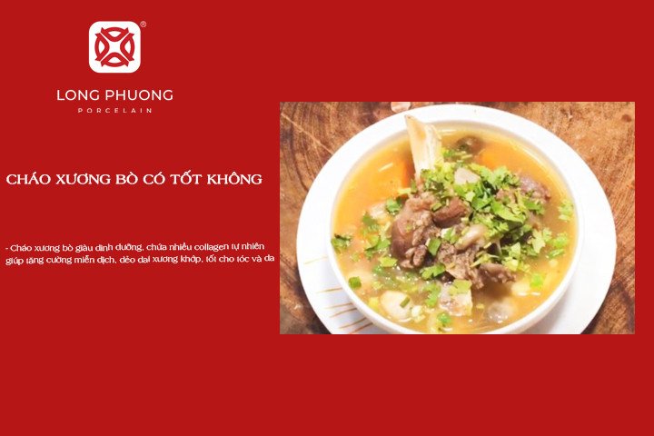 Chén cháo xương bò nóng hổi, bổ dưỡng, minh họa lợi ích sức khỏe