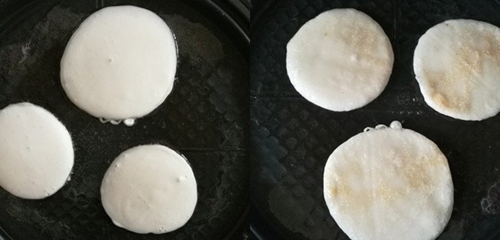 Chiên bánh bột nếp chiên trên chảo
