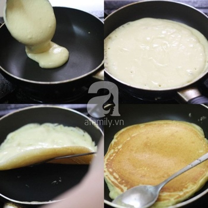 Chiên bánh pancake trên chảo chống dính