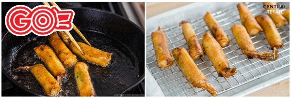 Chiên chả giò tôm thịt vàng giòn hấp dẫn