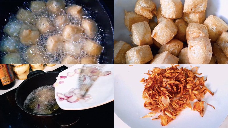 Chiên đậu phụ vàng giòn và phi hành thơm