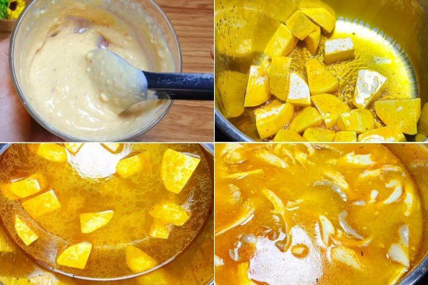 Chiên sơ khoai môn và nấu nước lẩu chao chay