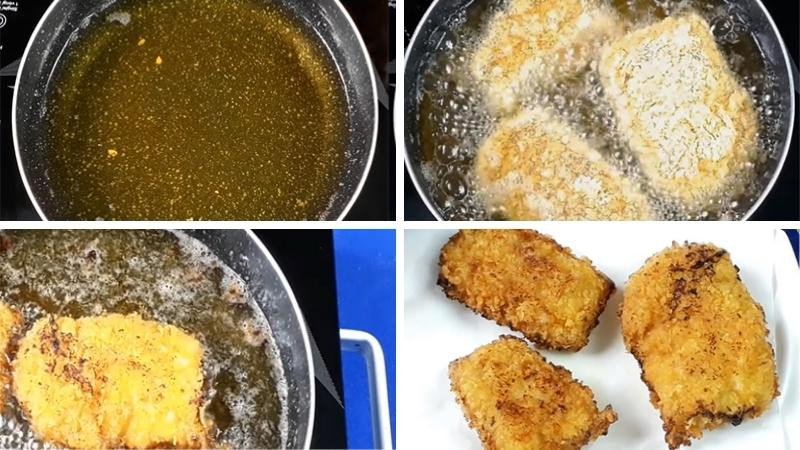 Chiên thịt lợn chiên xù trên chảo