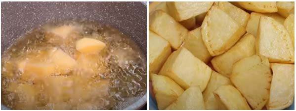 Chiên vàng khoai tây giúp món bò hầm khoai tây không bị nát