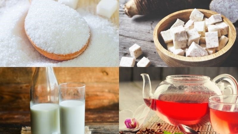 Chuẩn bị nguyên liệu cần thiết cho cách nấu trà sữa khoai môn trân châu.