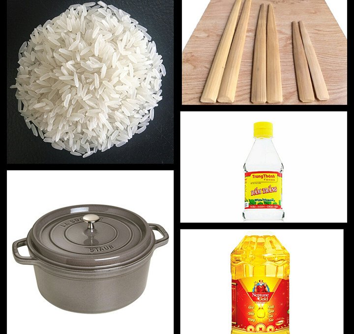 Chuẩn bị nguyên liệu và dụng cụ để nấu cơm bằng bếp ga