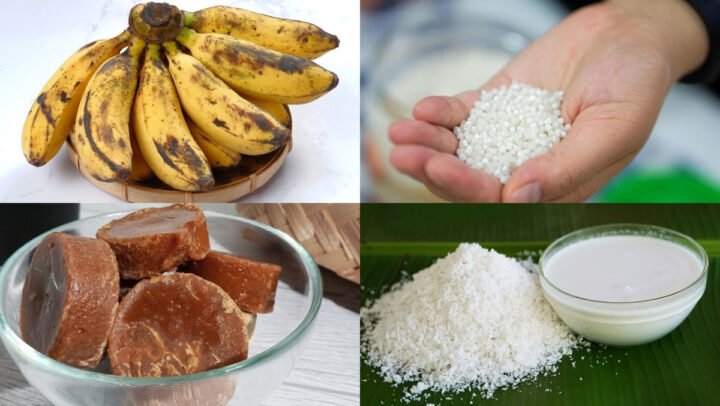 Chuối chín vàng có đốm đen để nấu chè chuối bột năng