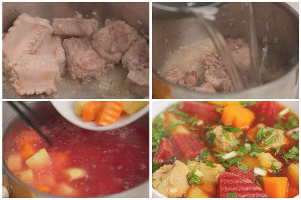 Củ dền nấu canh xương hấp dẫn đẹp mắt