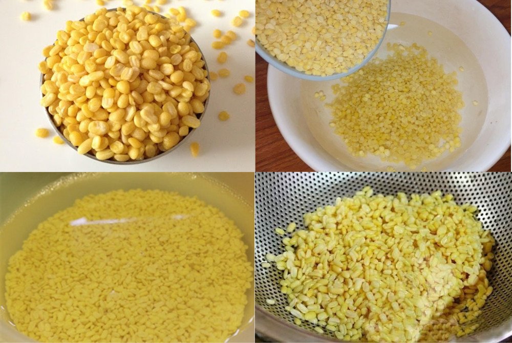 Đậu xanh đã ngâm mềm để chuẩn bị nấu xôi cốm khô