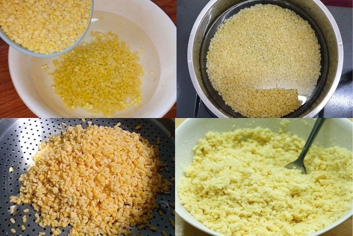 Đậu xanh đã sơ chế và hấp chín, sẵn sàng kết hợp với hạt kê