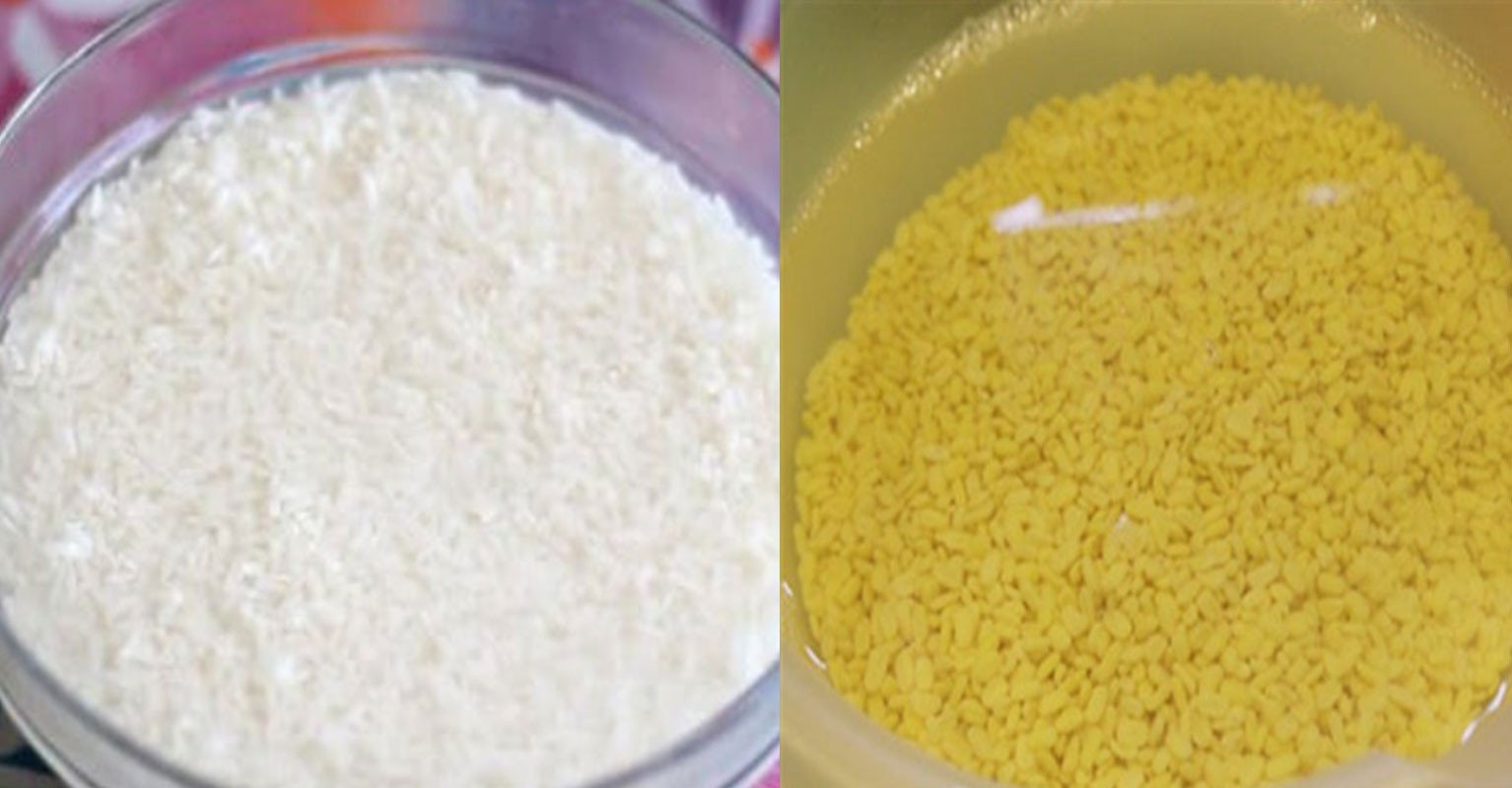 Đậu xanh sau khi ngâm và vo sạch chuẩn bị cho cách nấu xôi vò nước dừa