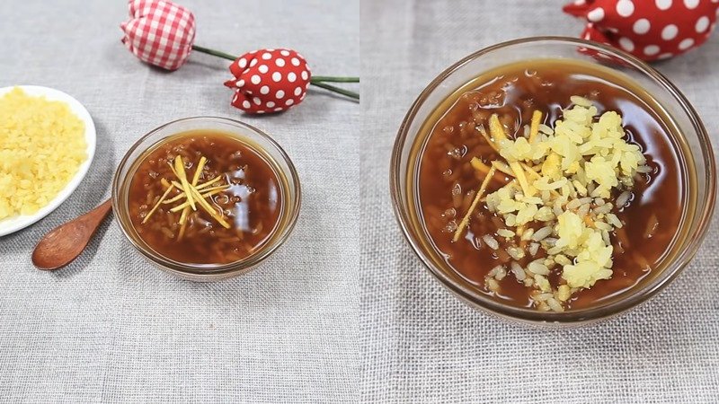 Đĩa xôi chè gừng nóng hổi, màu sắc hấp dẫn