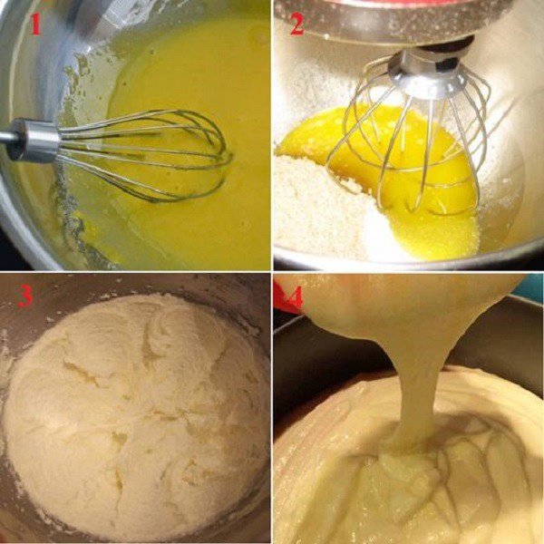 Đổ hỗn hợp bột bánh sinh nhật vào khuôn nướng