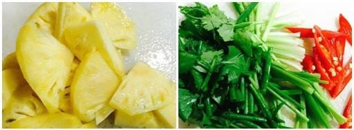 Dứa và các loại rau củ thái sẵn cho món mực xào