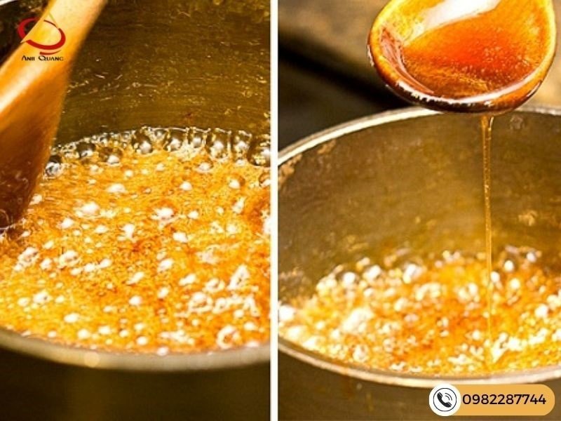 Đun chảy đường làm caramel cho món bánh flan sữa đặc