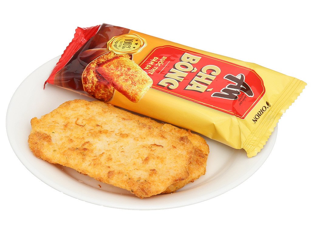 Gói bánh gạo An chà bông nướng từ thương hiệu Orion, hiển thị thông tin sản phẩm