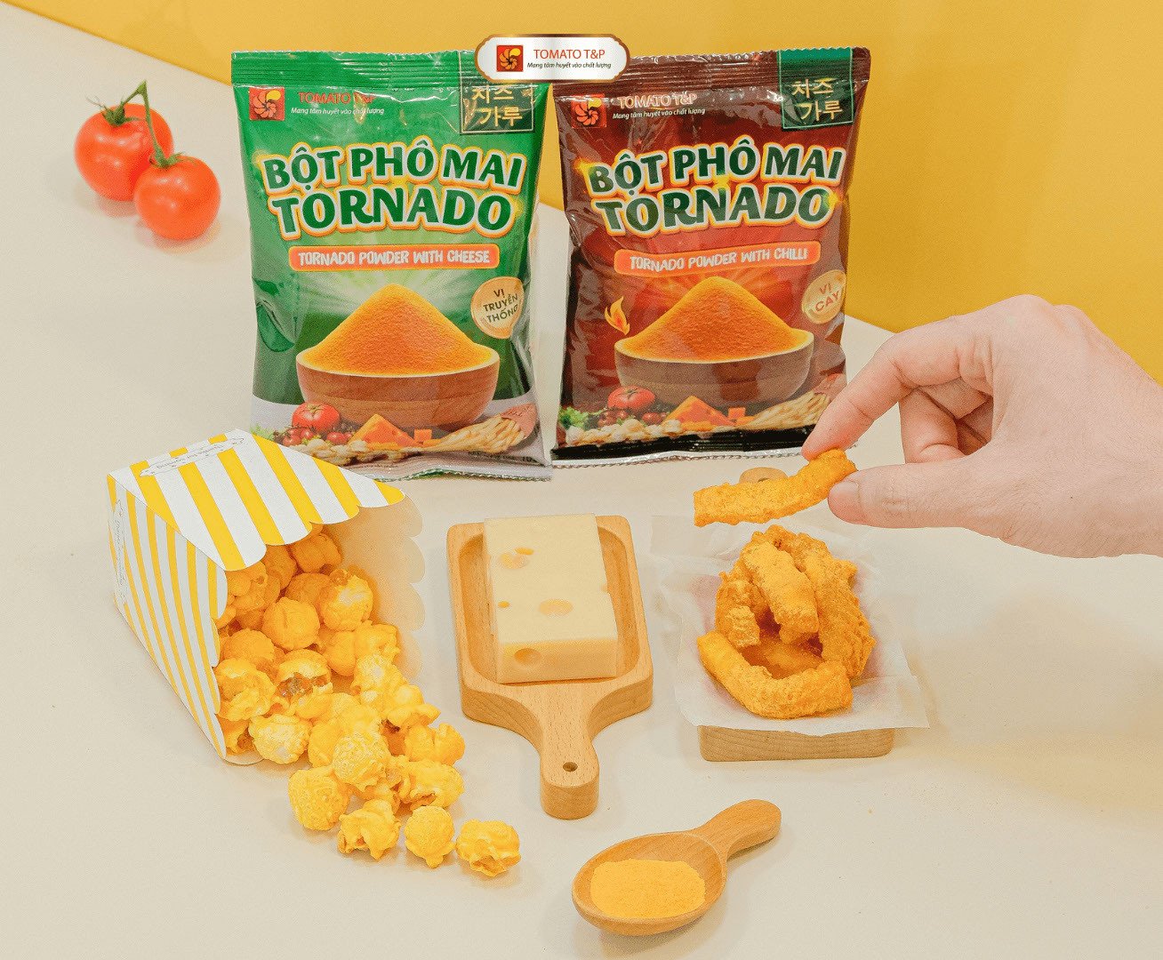 Gói bột phô mai thương hiệu Tornado, là một ví dụ về sản phẩm bột phô mai bao nhiêu calo có thể thay đổi tùy loại.