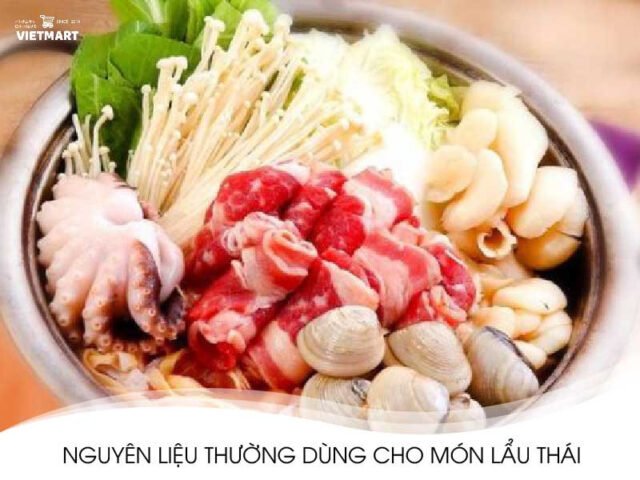 Gói gia vị lẩu Thái Aji Quick và các nguyên liệu tươi