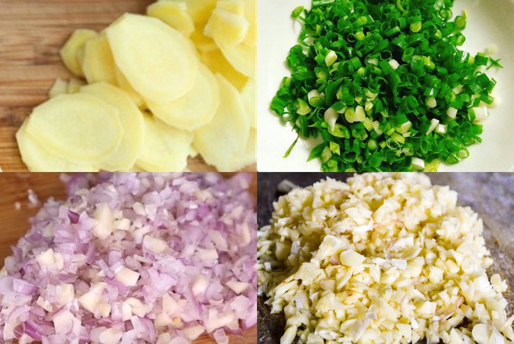 Gừng hành lá tỏi đã sơ chế để tăng hương vị cho cơm gà