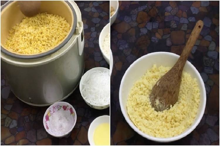 Hấp và nghiền đậu xanh mịn màng làm nhân xôi vò hạt sen