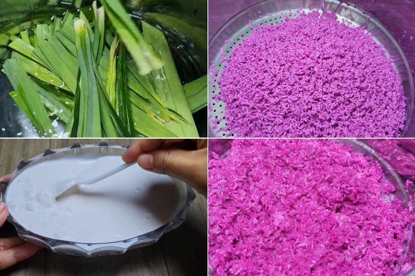 Hấp xôi lá cẩm bằng nồi hấp giúp xôi dẻo và tơi