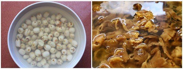 Hạt sen khô và nhãn khô được ngâm mềm