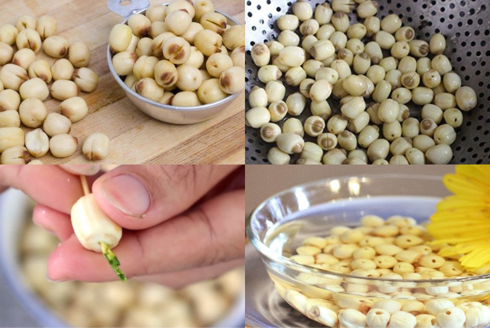 Hạt sen tươi sau khi đã sơ chế sạch sẽ cho món xôi cốm