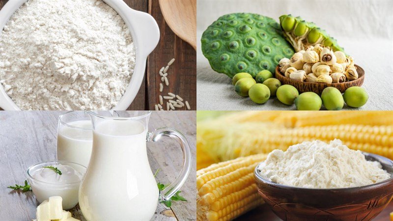 Hạt sen và các nguyên liệu khác để làm bánh dẻo bằng bột nếp sống