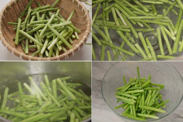 Hình ảnh măng tây đang được chần sơ trong nước sôi