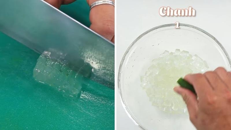 Hình ảnh nha đam đã được sơ chế sạch sẽ, loại bỏ nhựa vàng và cắt hạt lựu