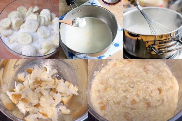 Hỗn hợp bánh chuối nướng bánh mì sandwich đã trộn sẵn sàng để nướng