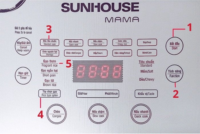 Hướng dẫn chi tiết cách nấu cơm nếp bằng nồi cơm điện tử với các bước cài đặt cụ thể.
