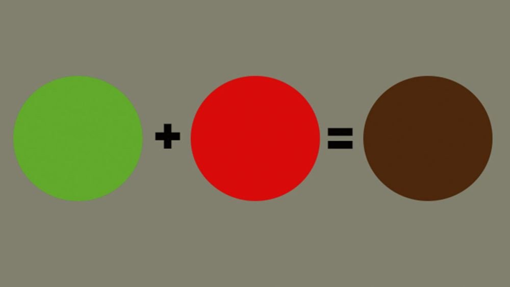 Kết hợp xanh lá và đỏ tạo màu nâu cánh gián