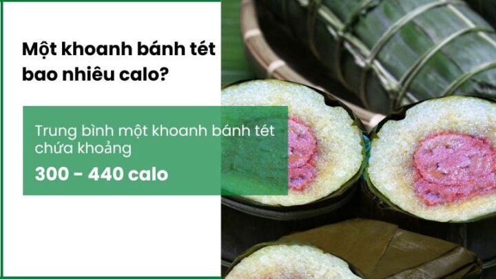 Khoanh bánh tét truyền thống với nhân thịt và đậu xanh, minh họa lượng calo trong bánh tét