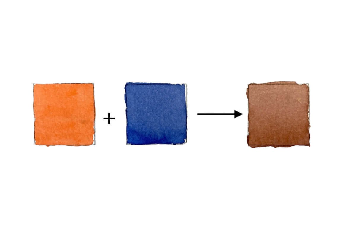 Khuấy trộn màu cam và xanh dương để tạo ra sắc nâu cam đất tự nhiên.