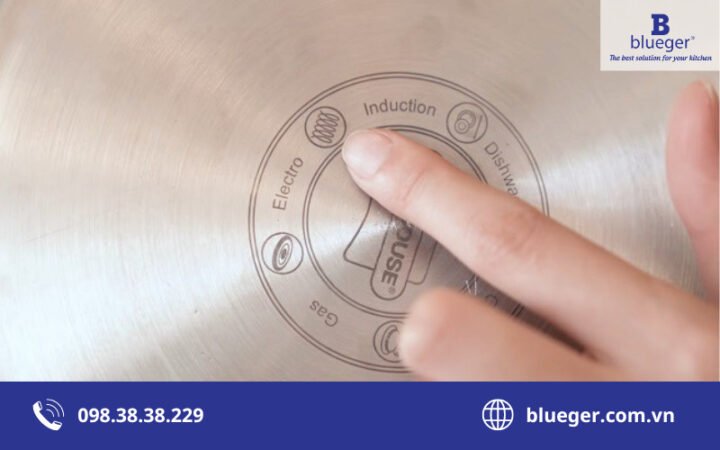Ký hiệu nhận biết nồi nấu bếp từ trên đáy nồi như hình lò xo hoặc chữ Induction.