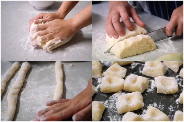 Kỹ thuật cán bột và tạo hình gnocchi, một loại bánh bột chiên kiểu Ý