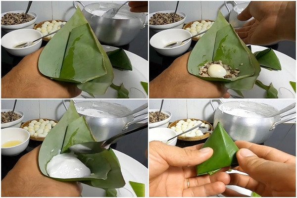 Kỹ thuật gói bánh giò bằng bột gạo trong lá chuối truyền thống