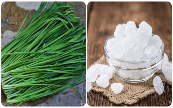 Lá hẹ chưng đường phèn trị ho