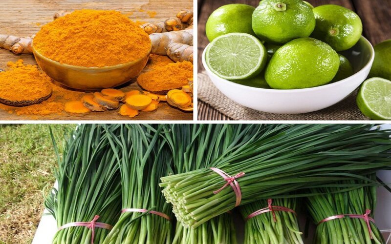 Lá hẹ kết hợp nghệ và chanh