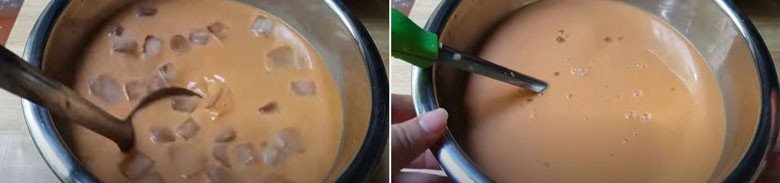 Làm nguội trà sữa thái đỏ bằng đá viên hoặc để tủ lạnh giúp tăng thêm độ sảng khoái.