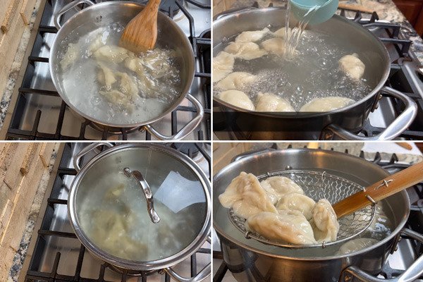 Luộc bánh sủi cảo chín đều, vỏ bánh trong mọng