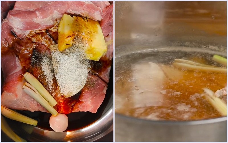 Luộc thịt ba chỉ để làm bánh tráng cuốn thịt heo