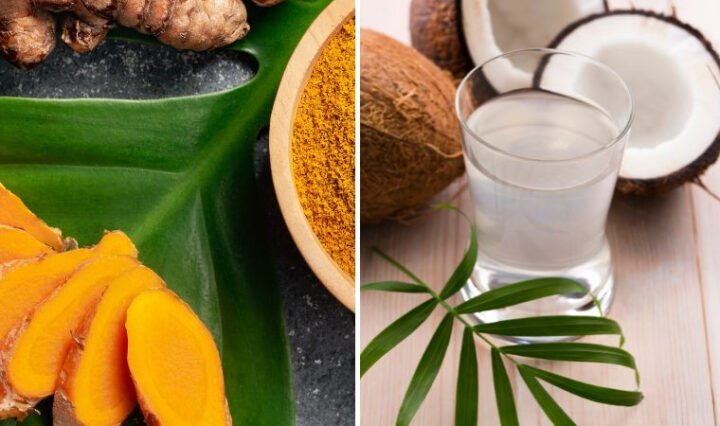 Ly nước dừa nghệ tươi hỗ trợ tiêu hóa